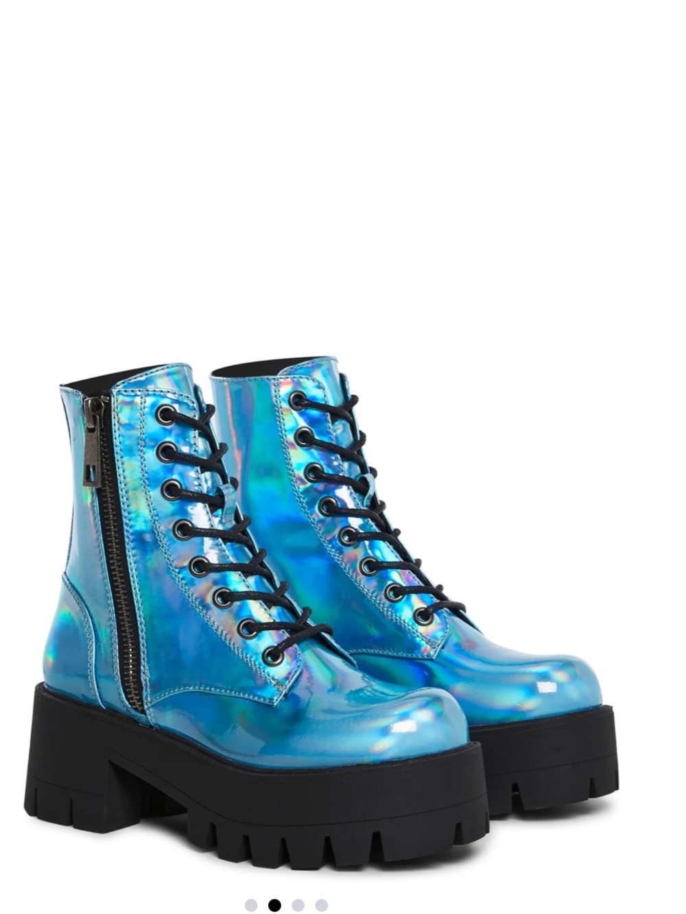 Current Mood Blue Metallic Holographic Walking On Water Platform Combat Boots 7 - Picture 2 of 16